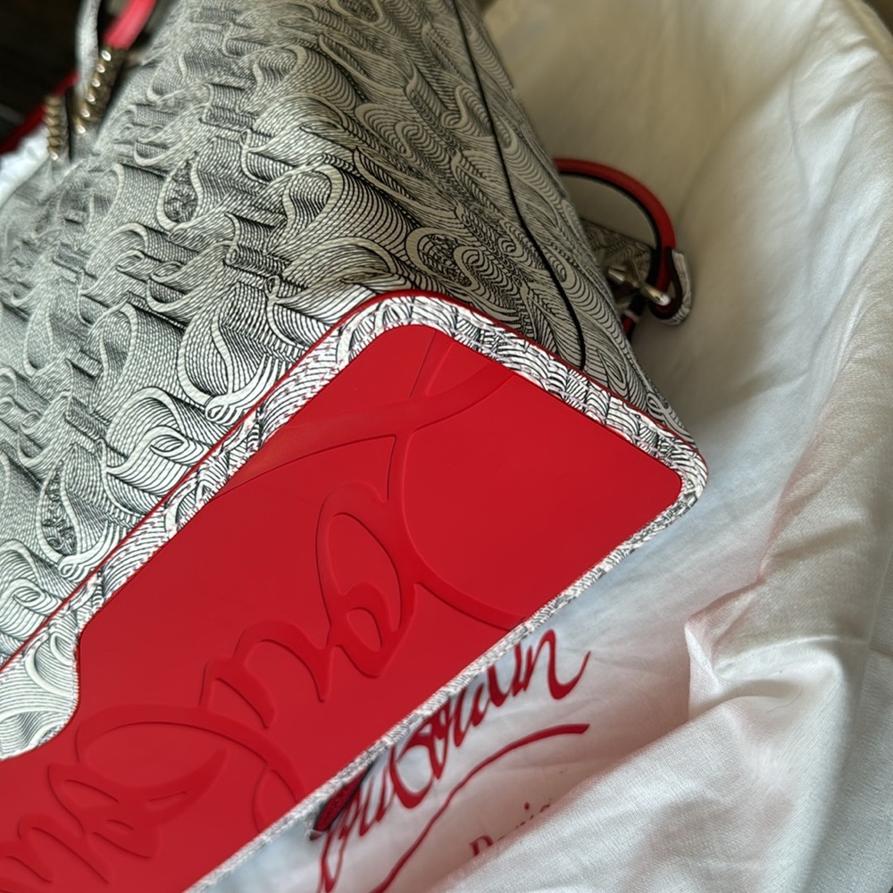 Christian Louboutin cabata toile mono white black tote bag shopper with pouch - Picture 10 of 13